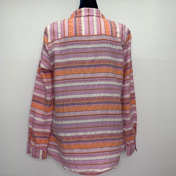 J McLaughlin Medium Striped Button Down Shirt Pink Coral Cotton - Picture 9 of 9